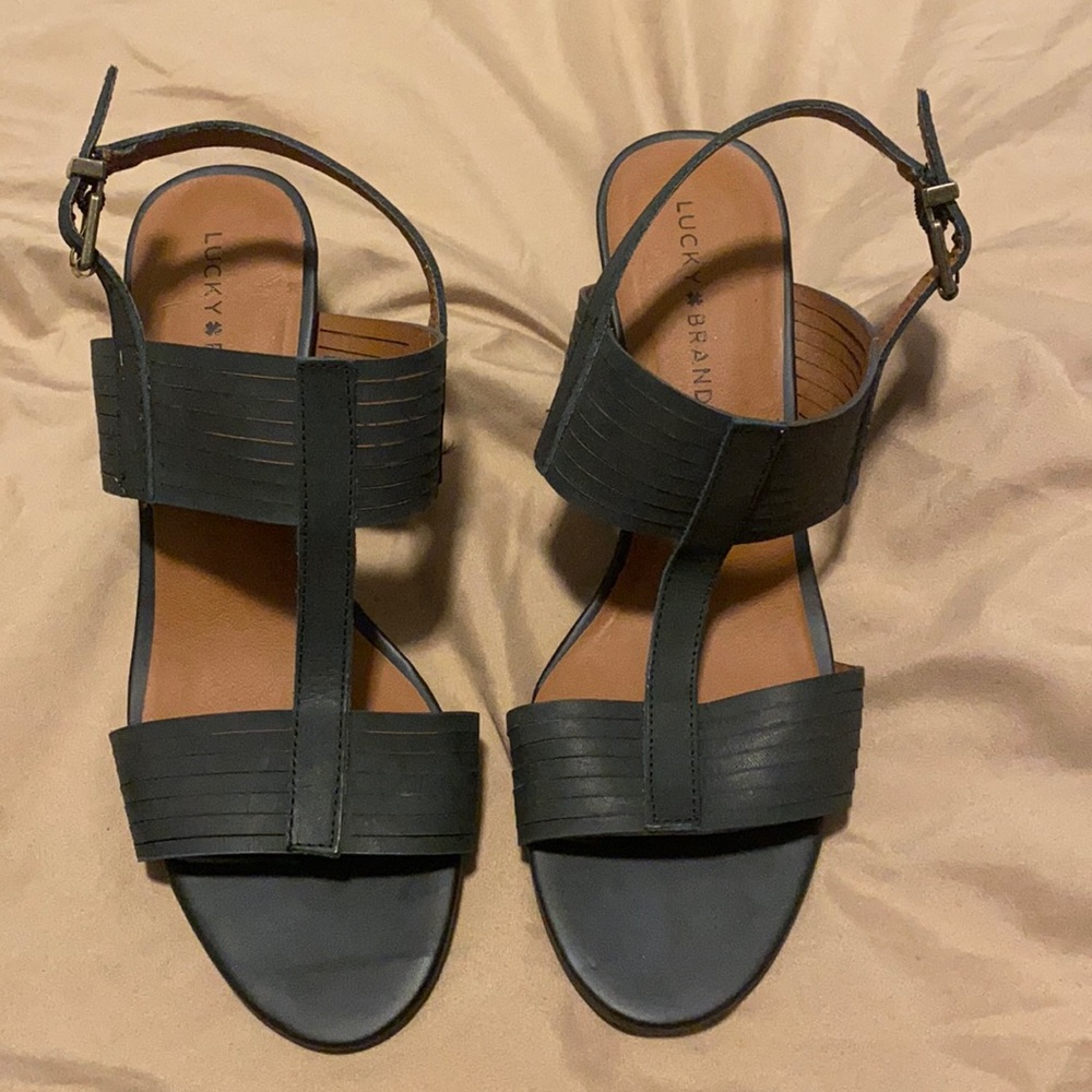 NWOB Black Lucky Brand Heeled Sandals Size 9